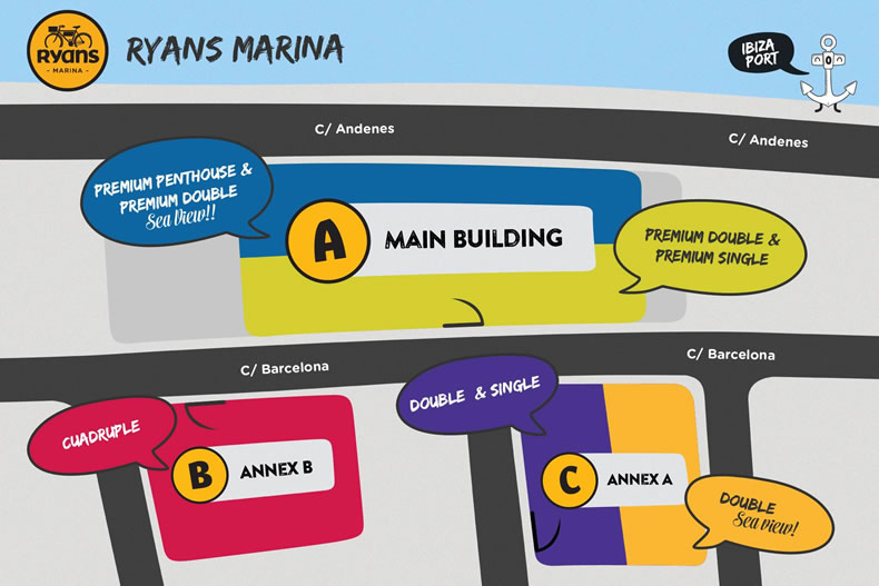 Ibiza gay friendly Ryans Marina Hotel Map
