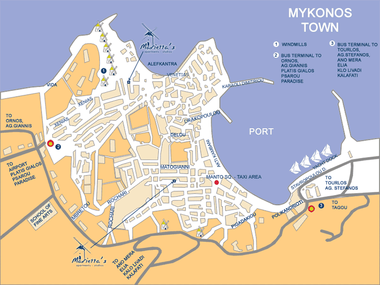 Mykonos gay Marietta's Studios and Apartments Location