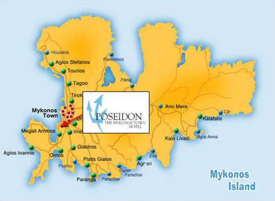Mykonos Hotel Poseidon Location