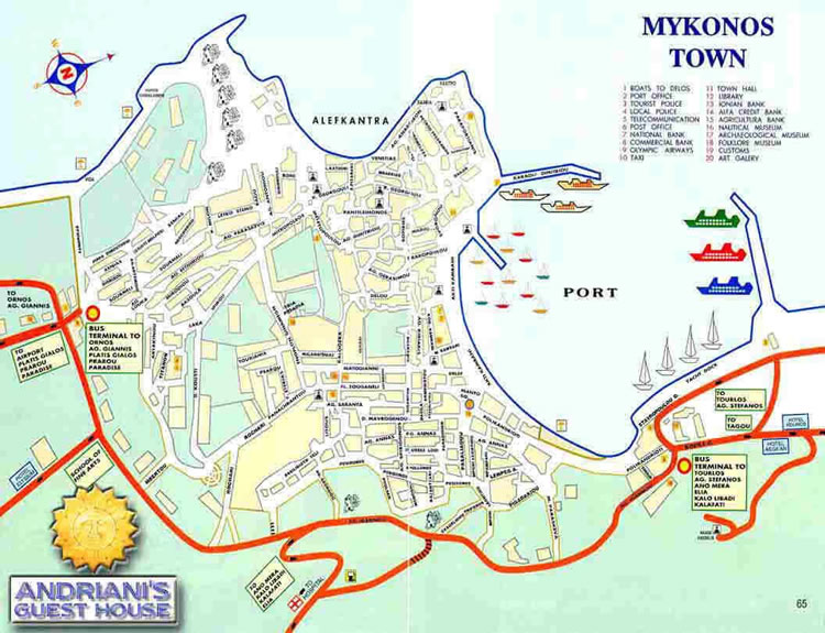 Mykonos gay Guesthouse Andriani's Location