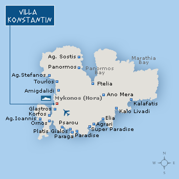 Mykonos gay Hotel Villa Konstantin Location