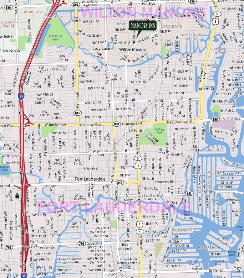 Fort Lauderdale gay Hotel Manor Inn Bed & Breakfast Location